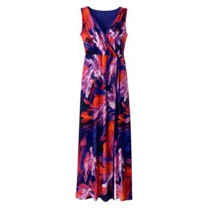 Artsy Dopamine Dressing Faux Wrap Maxi Dress Women Size 14 Maximalist Retro Mod